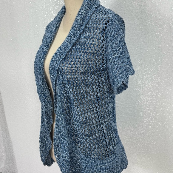 Ruby Rd Blue with silver metallic Short-Sleeve Cardigan knit size small women’s - Picture 9 of 15